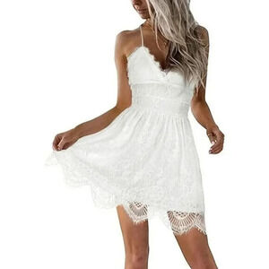 AOOKSMERY Dress Womens Small Cream Lace Corset Back Zipper Lined Wedding Summer